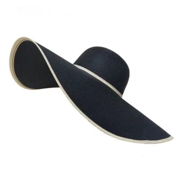 Black Women Floppy Wide Brim straw hat - Picture 3 of 5